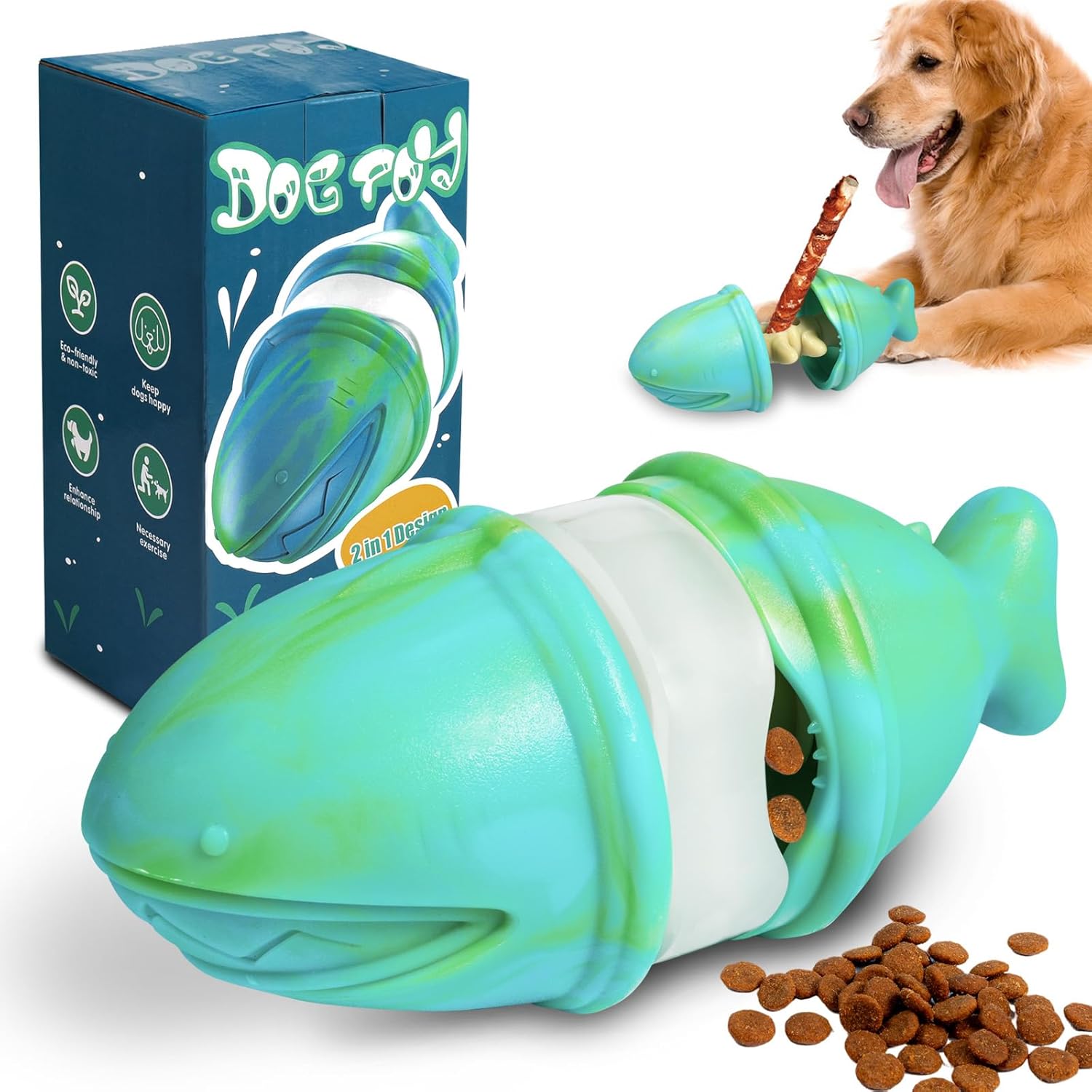 Rubber Treat Dispensing Dog Toy - 2-in-1 Treat Dispensing Chew Toy &