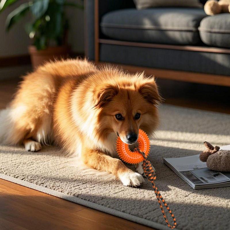 Dog Rope Toy Aggressive Chewers - Squeaky Toys For Dogs Spiky Ring