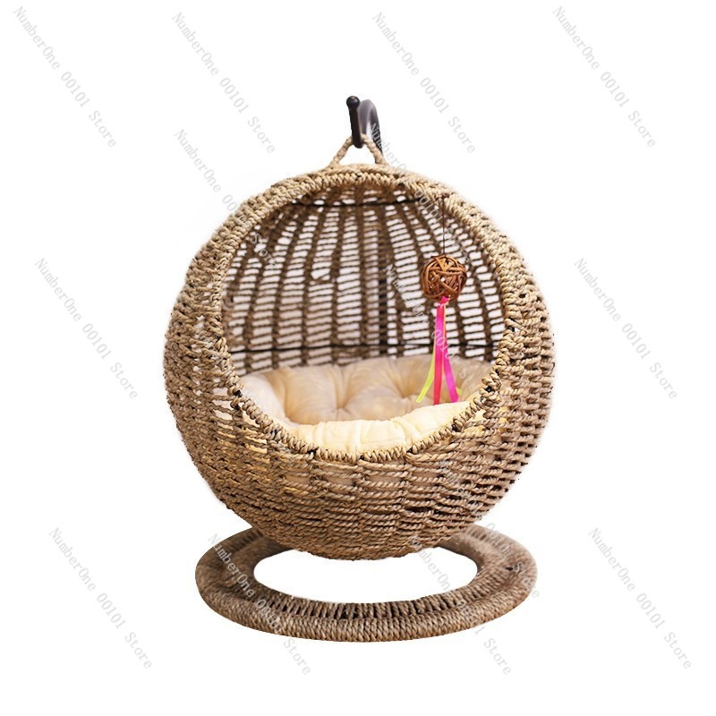 Pet Beds - Rattan Cat Hanging Basket Bed Round