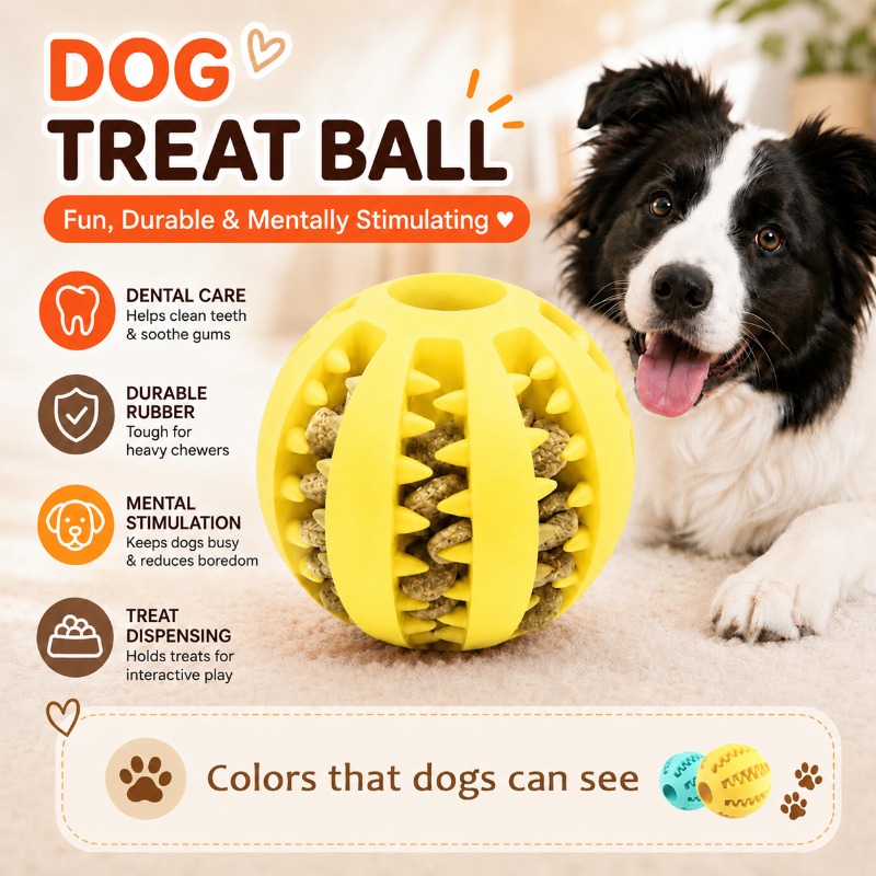 Rubber Treat Dispensing Dog Toy - 1 Pcs Dog Treat Ball Interactive