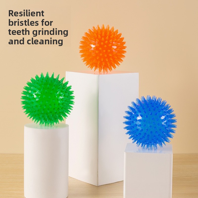 Indestructible Dog Chew Toy - High-Elastic TPR Squeaky Spiky Dog Ball